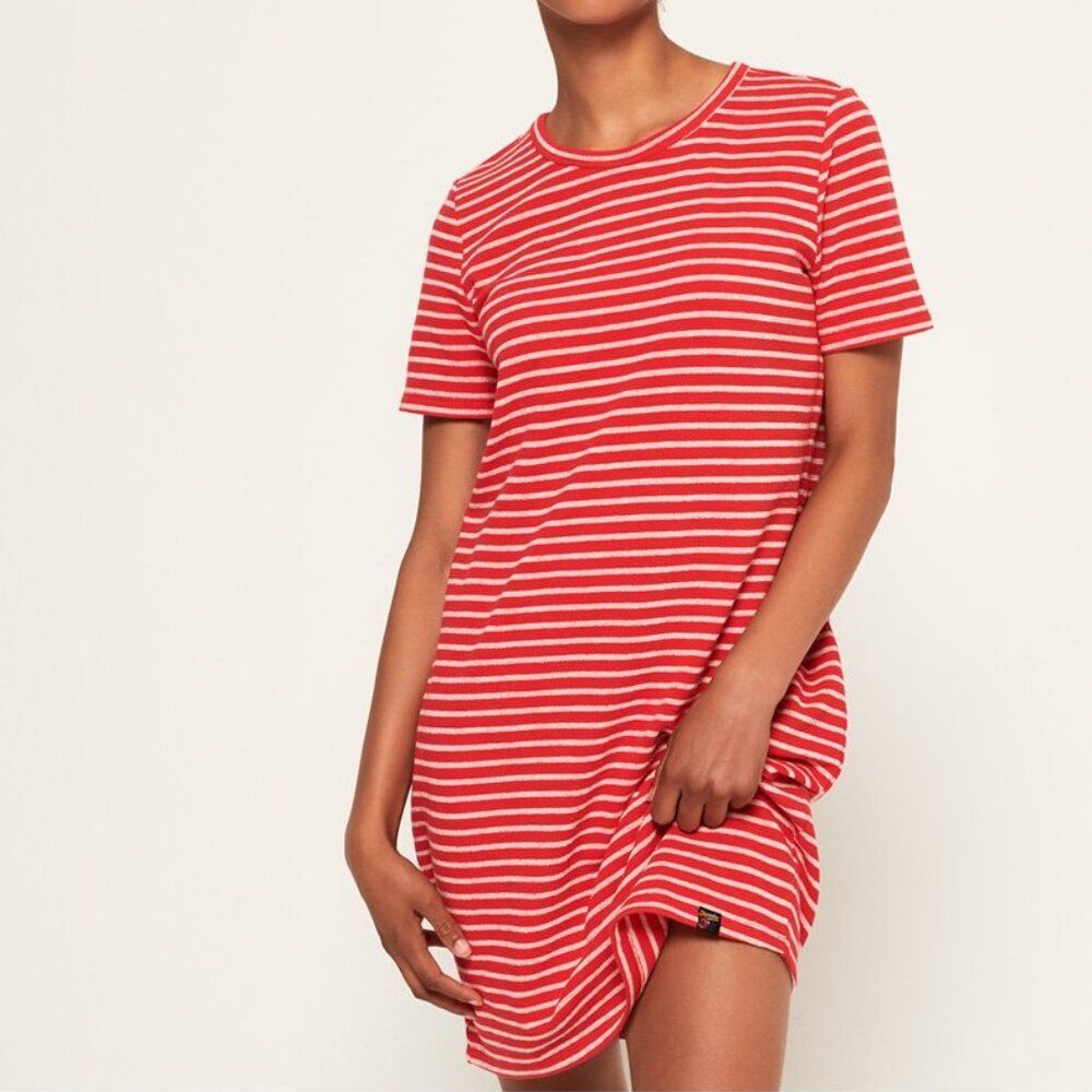 NWOT Superdry Edison Ottoman Sweater Shirt Dress XS Size 4 Red White Striped